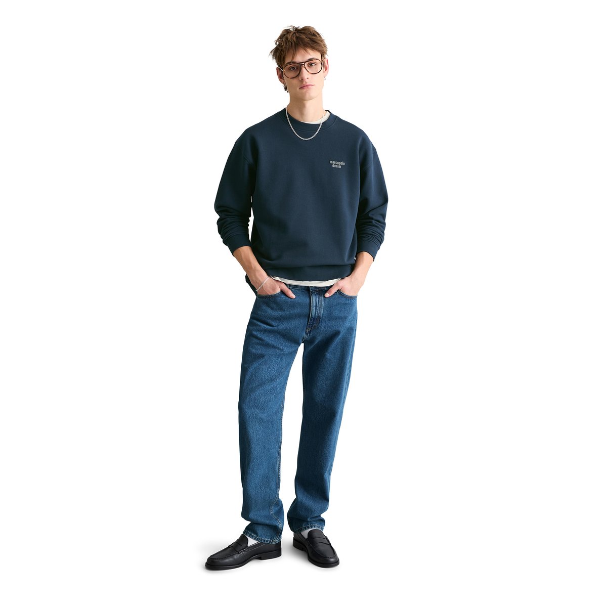 Sweat-shirt relaxed avec un grand imprimé au dos bleu foncé, MARC O’POLO DENIM