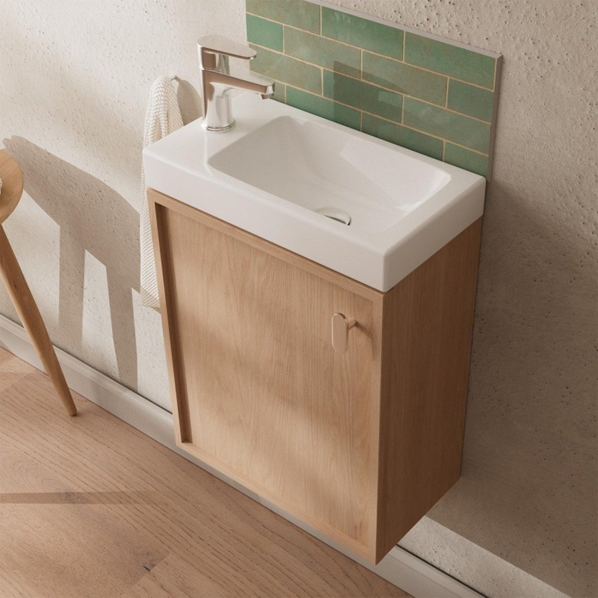 Ensemble meuble lave-mains en chêne + robinet FRAME décor chêne, MOB IN