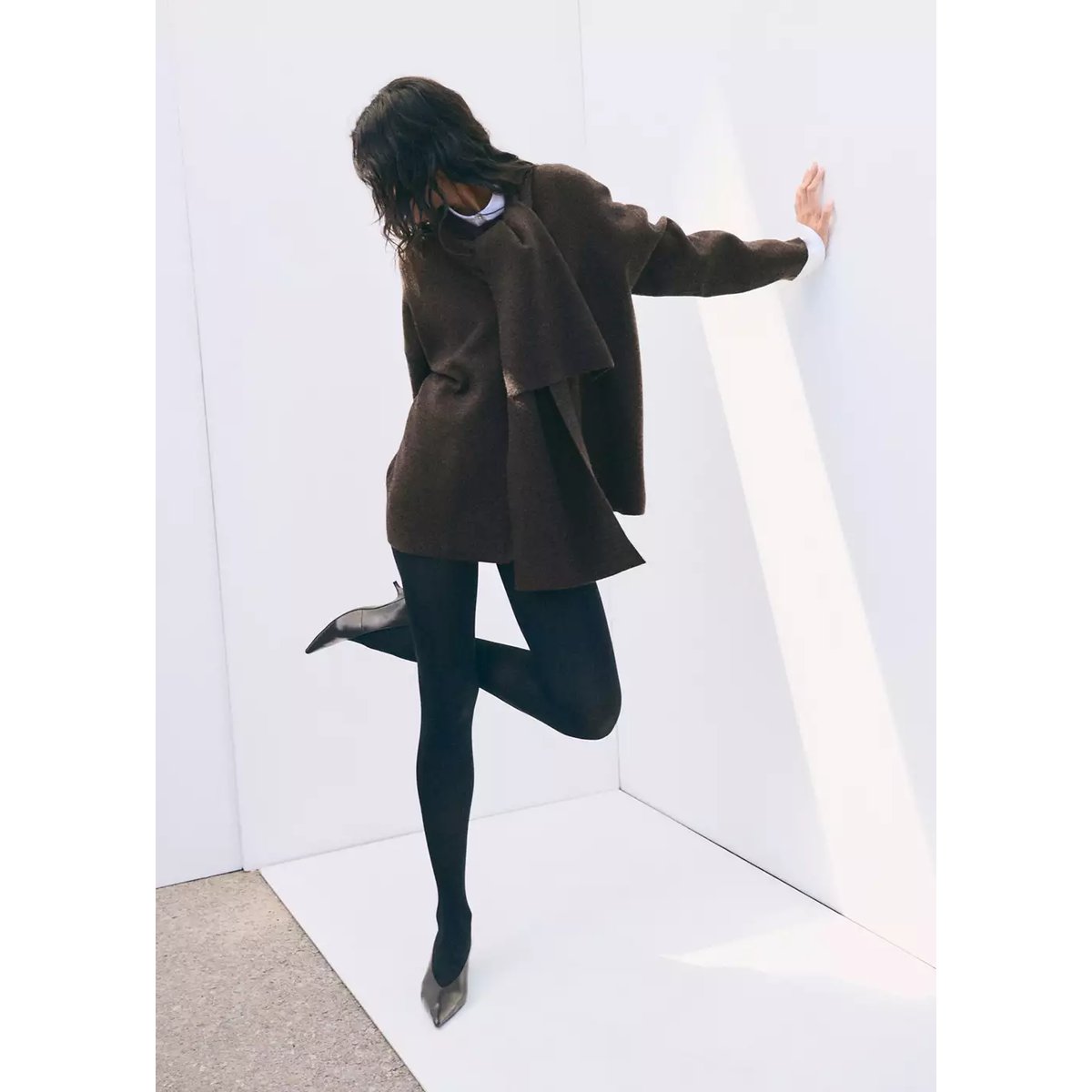 Manteau maille écharpe amovible marron, MANGO