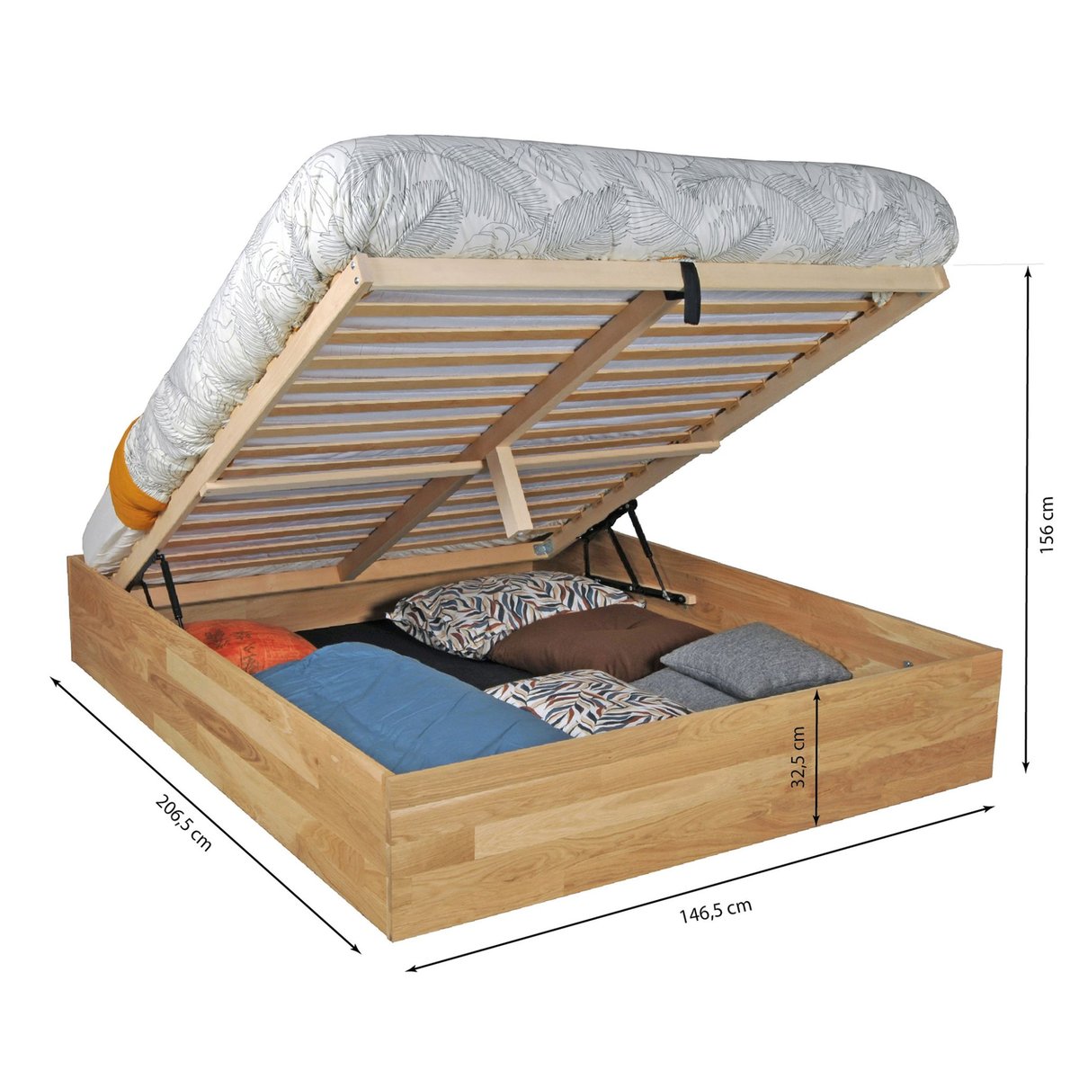 Lit coffre bois massif naturel naturel, TERRE DE NUIT