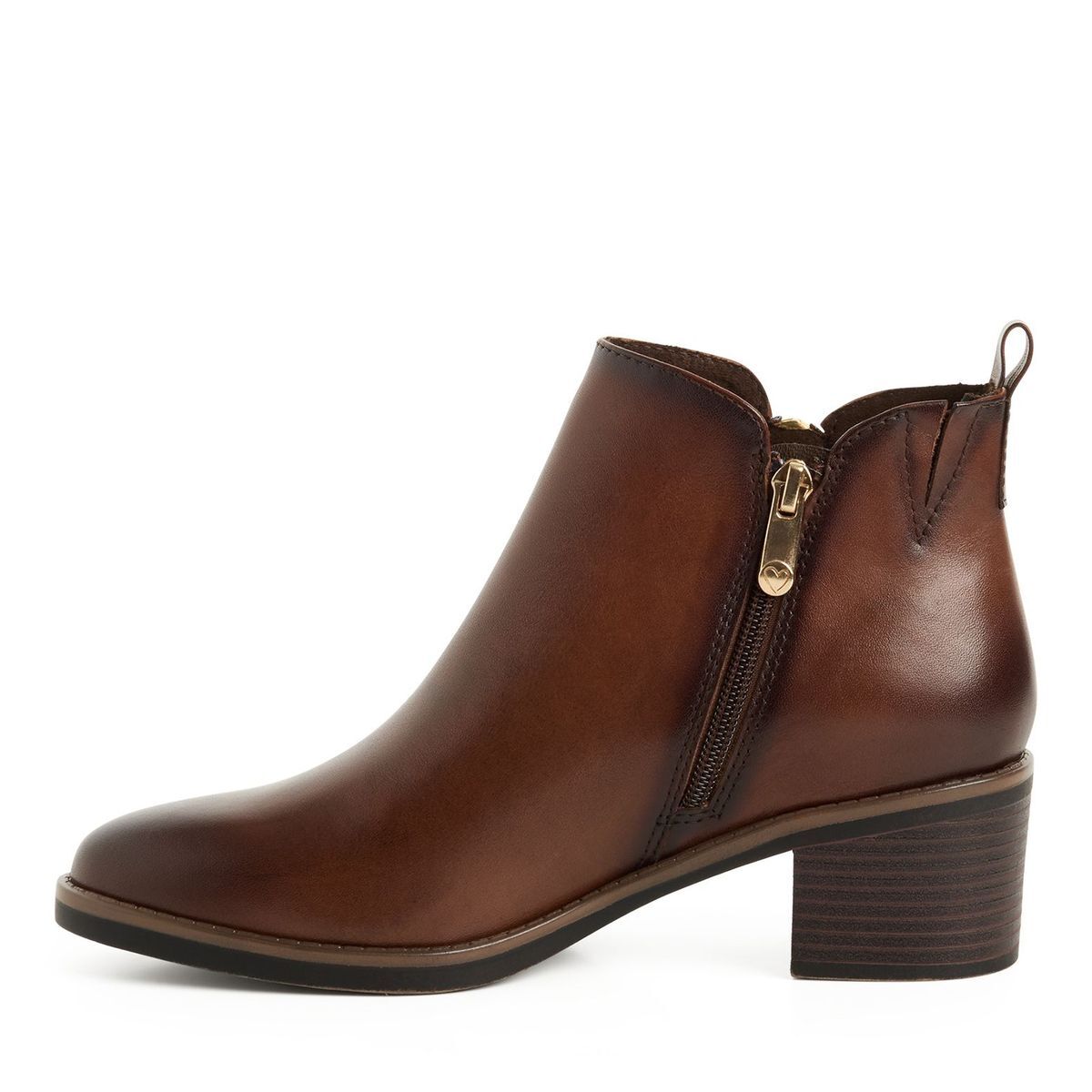 Bottine en cuir marron cognac, MARCO TOZZI
