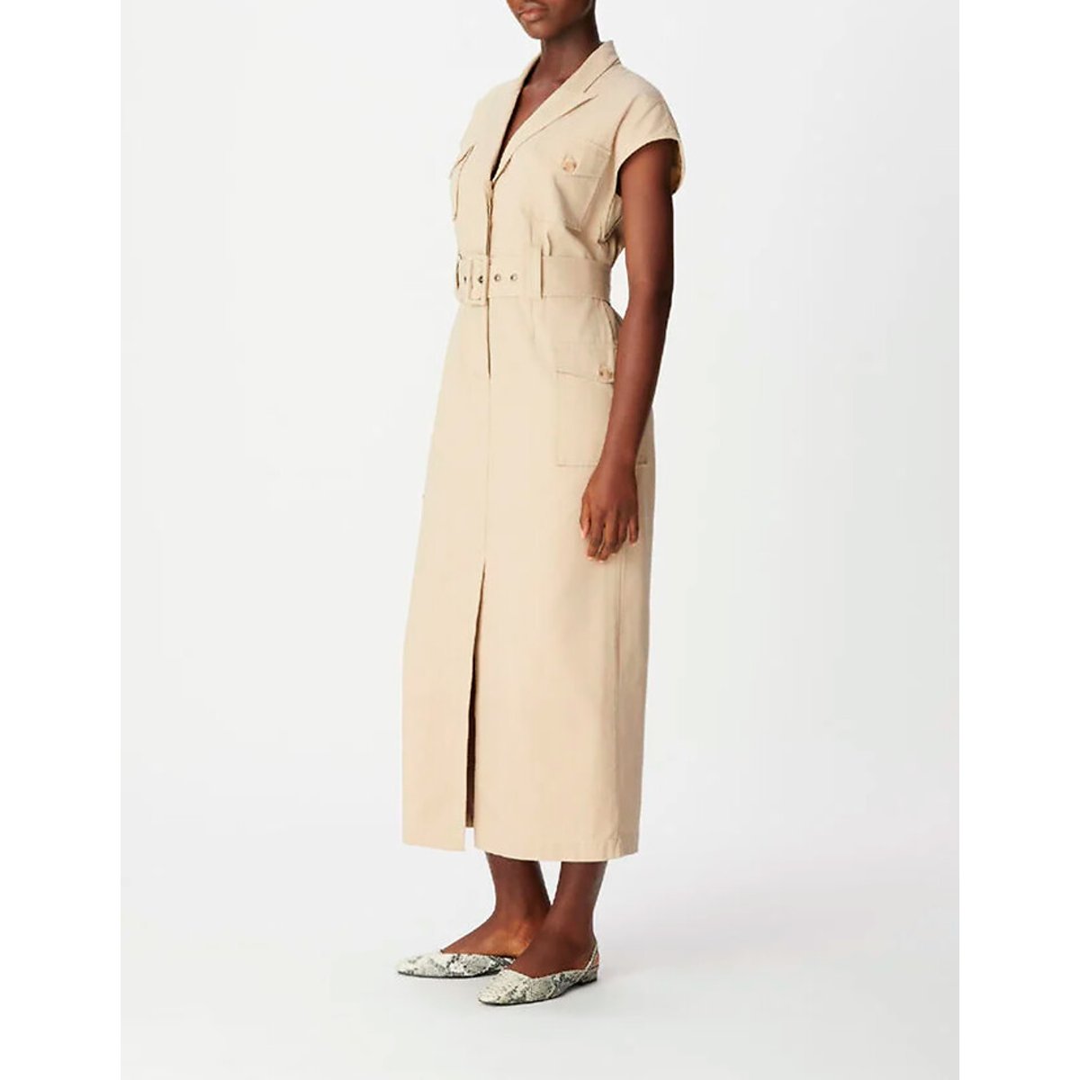 Abito camicia senza maniche con cintura lino, IKKS