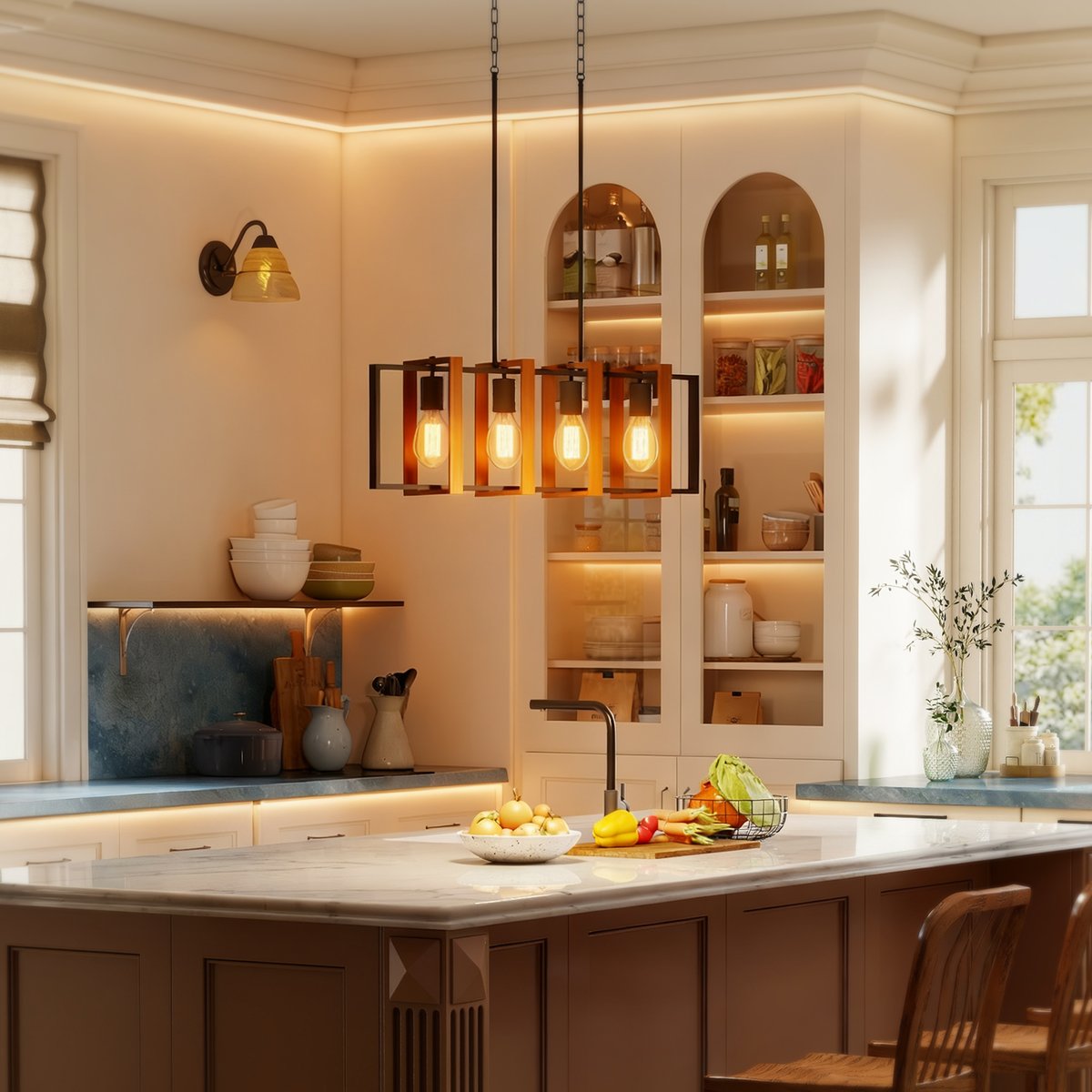 Pendant Light Acier Noyer marron, HOMCOM