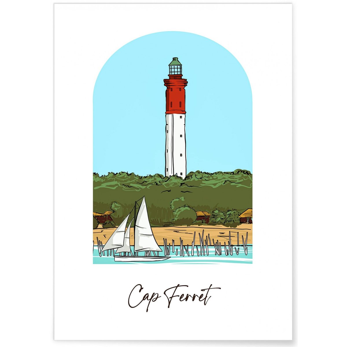 Affiche ville Minimaliste Cap Ferret blanc, L'AFFICHERIE