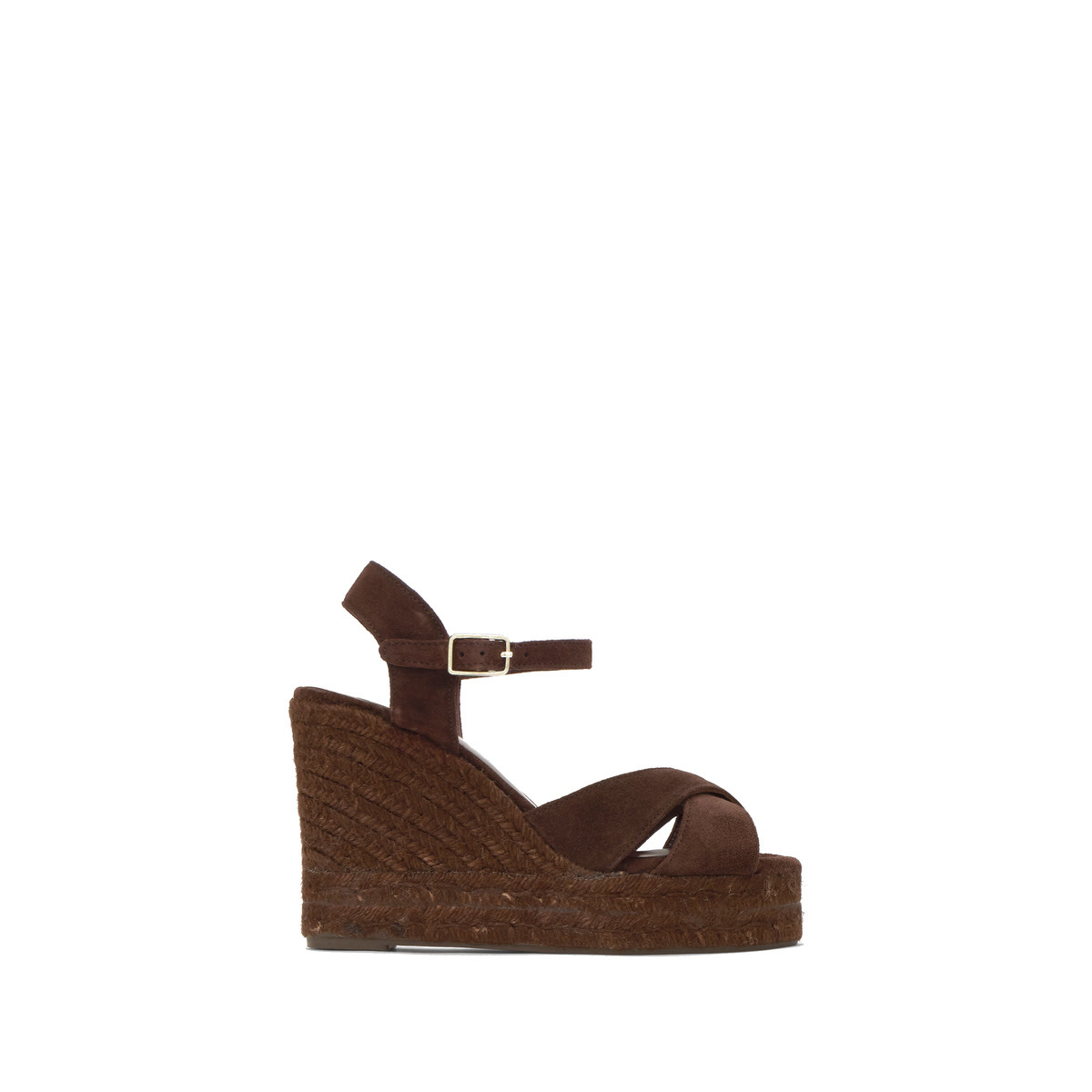 Sandales compensées en cuir BLAUDELL chocolat, CASTANER