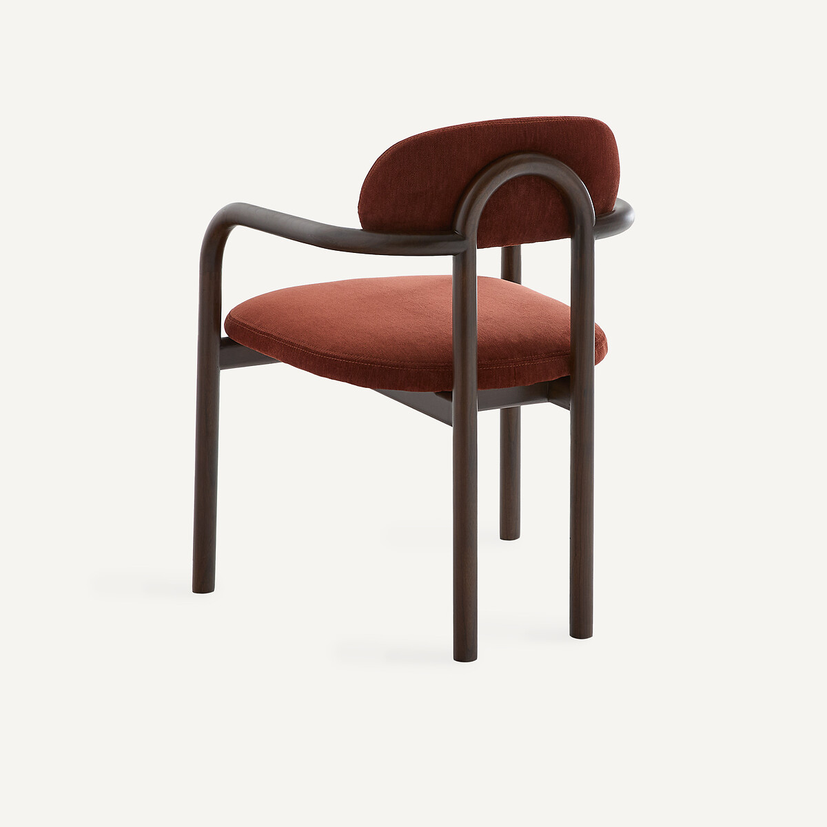 Silla de comedor, en olmo teñido de nogal y terciopelo, HARLOH rojo birmano, AM.PM