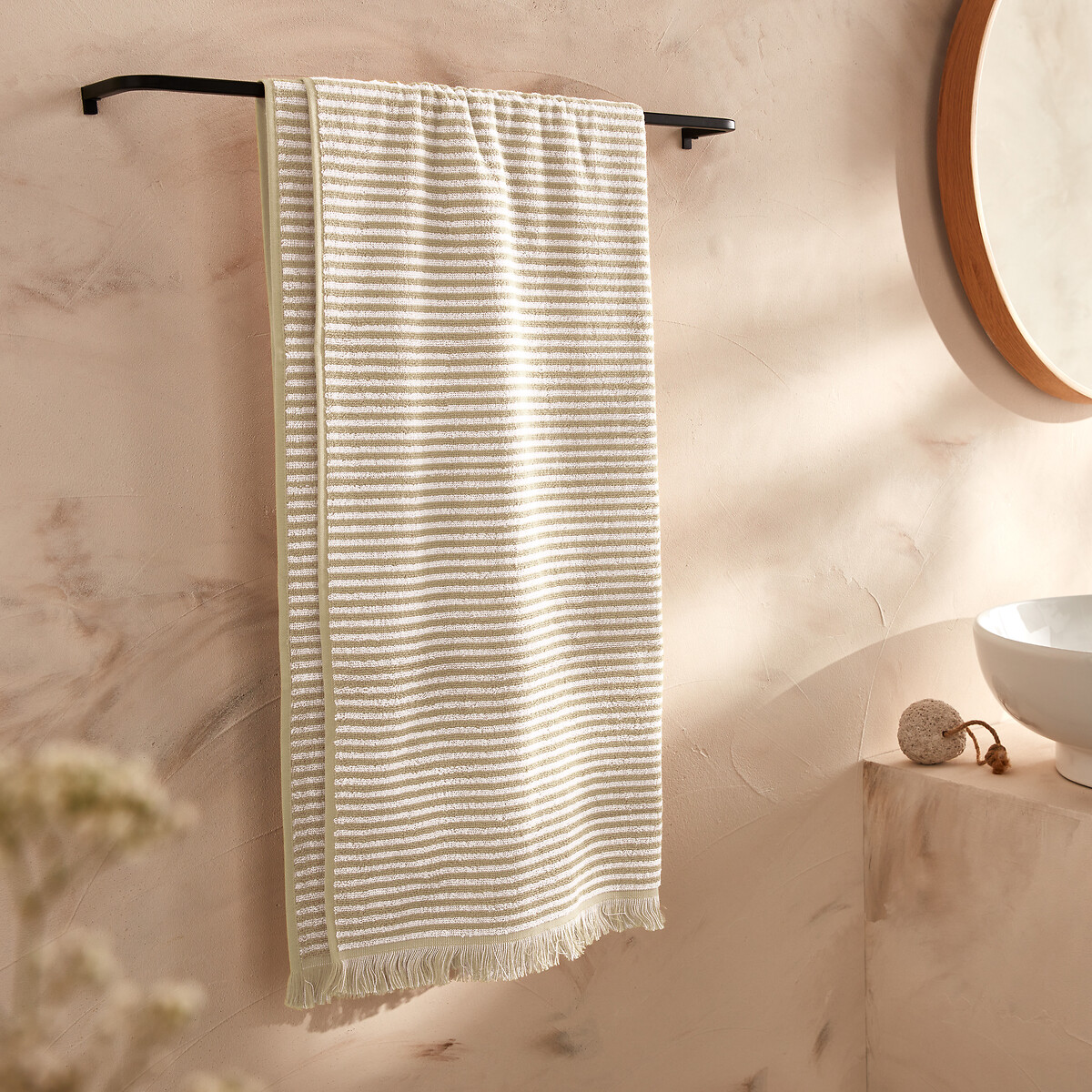 Drap de bain éponge rayée Malo beige ficelle, LA REDOUTE INTERIEURS