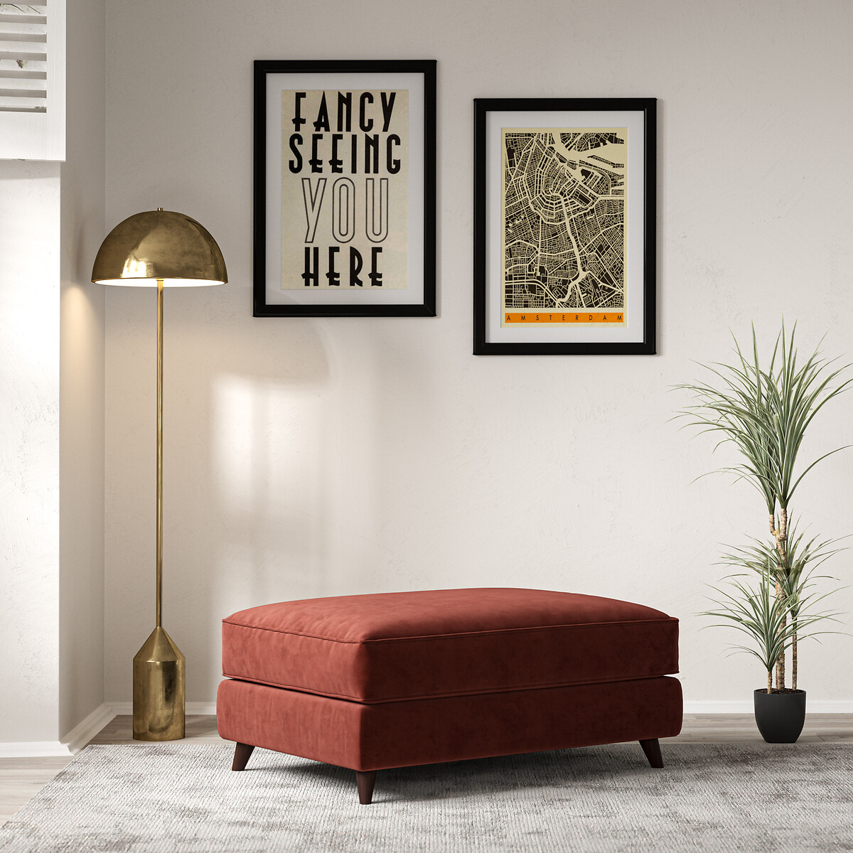Amelia Velvet Footstool with Dark Wood Legs burgundy, ÉDITÉ
