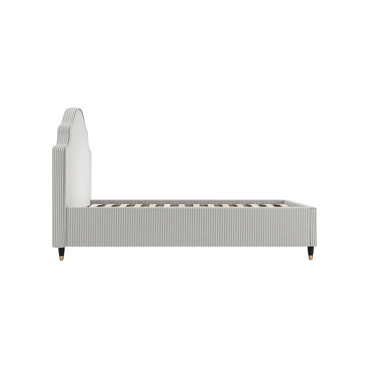 Ottavia Linen Stripe Upholstered Bed with French Style Headboard grey stripes, ÉDITÉ