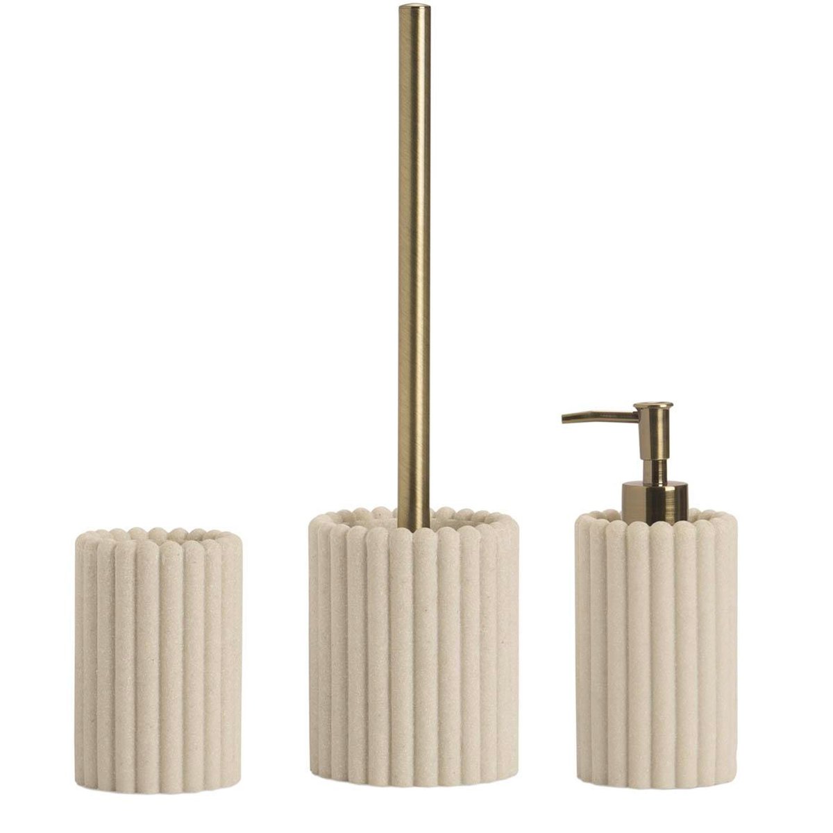 Distributeur de savon en résine beige stries 7x7x17cm beige, WADIGA