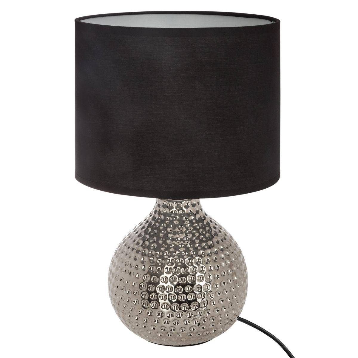Lampe à poser en céramique argentée abat-jour en tissu MOZO noir, ATMOSPHERA