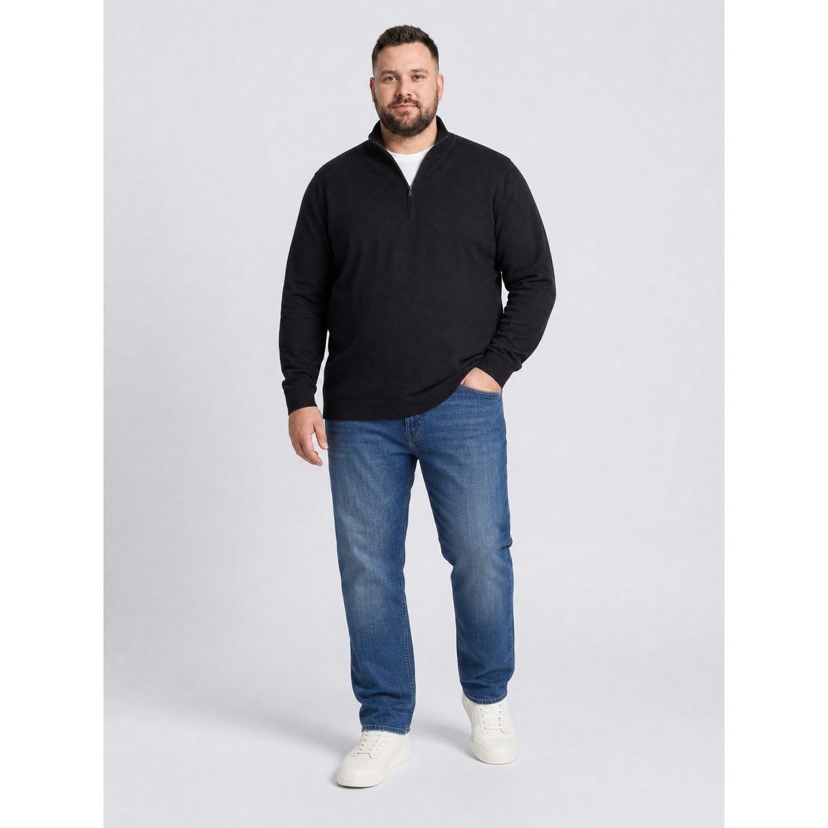 Pull grande taille à col zippé steelridge noir black, PETROL INDUSTRIES