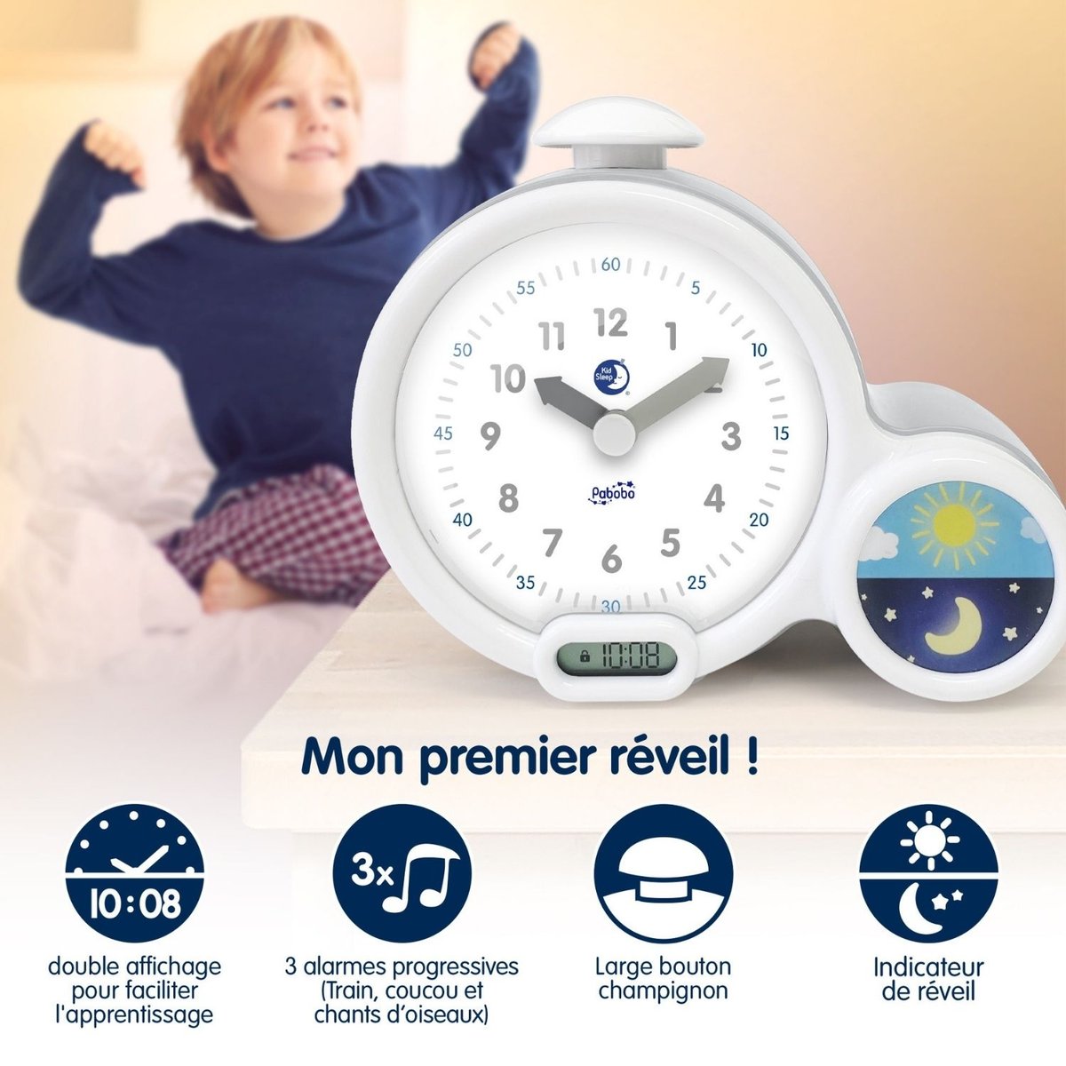 Réveil éducatif Kid'Sleep Clock blanc, bleu, PABOBO