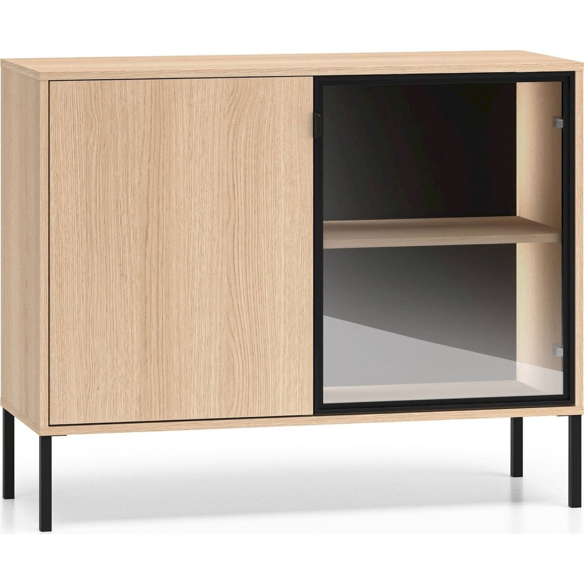 Buffet vitrine bois collection BARNEE, LED cachemire, RECOLLECTION