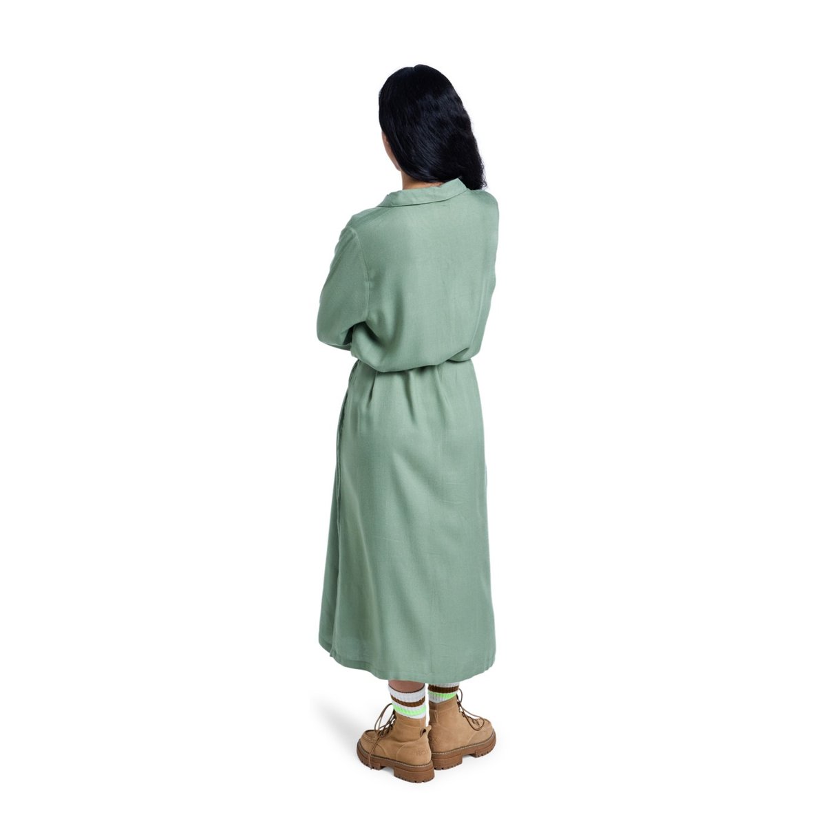Robe midi à col et manches longues boutonnées sur le devant ISLAND ESCAPE SOLID. vert oil green, ROXY