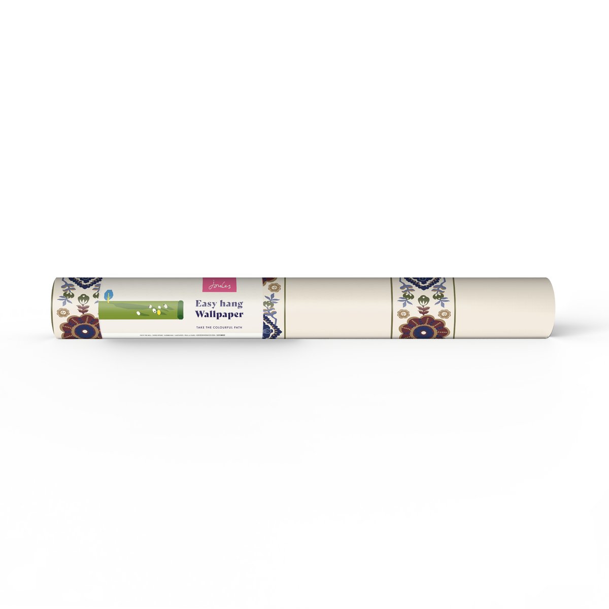 Papier peint Rayures fleuries bleu, brun, beige, JOULES
