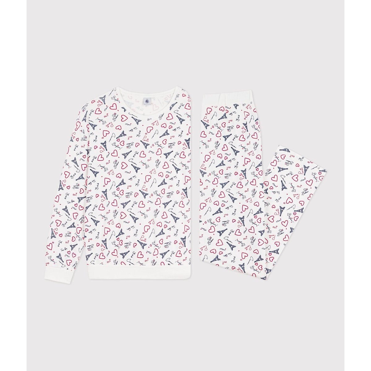 Pyjama en coton imprimé Paris blanc/rouge/bleu marine, PETIT BATEAU