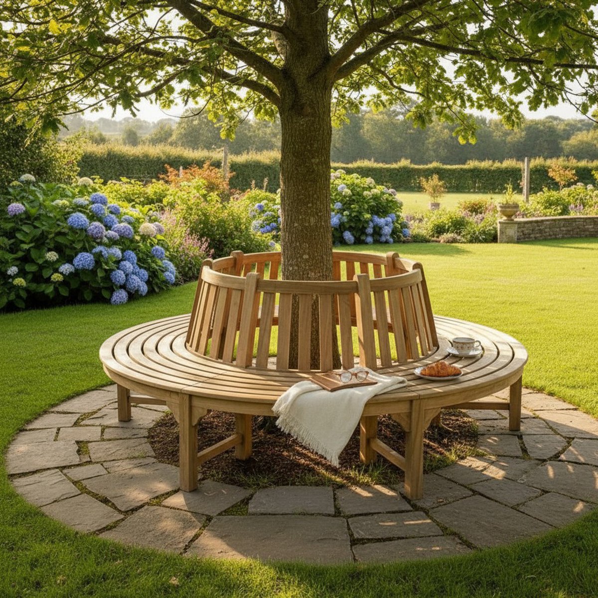 Banc circulaire en teck massif tour d'arbre 360°, Westminster naturel, TECK ATTITUDE