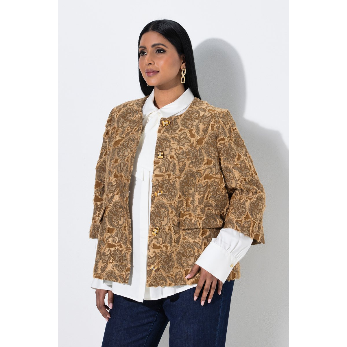 Veste motif jacquard caramel, ULLA POPKEN
