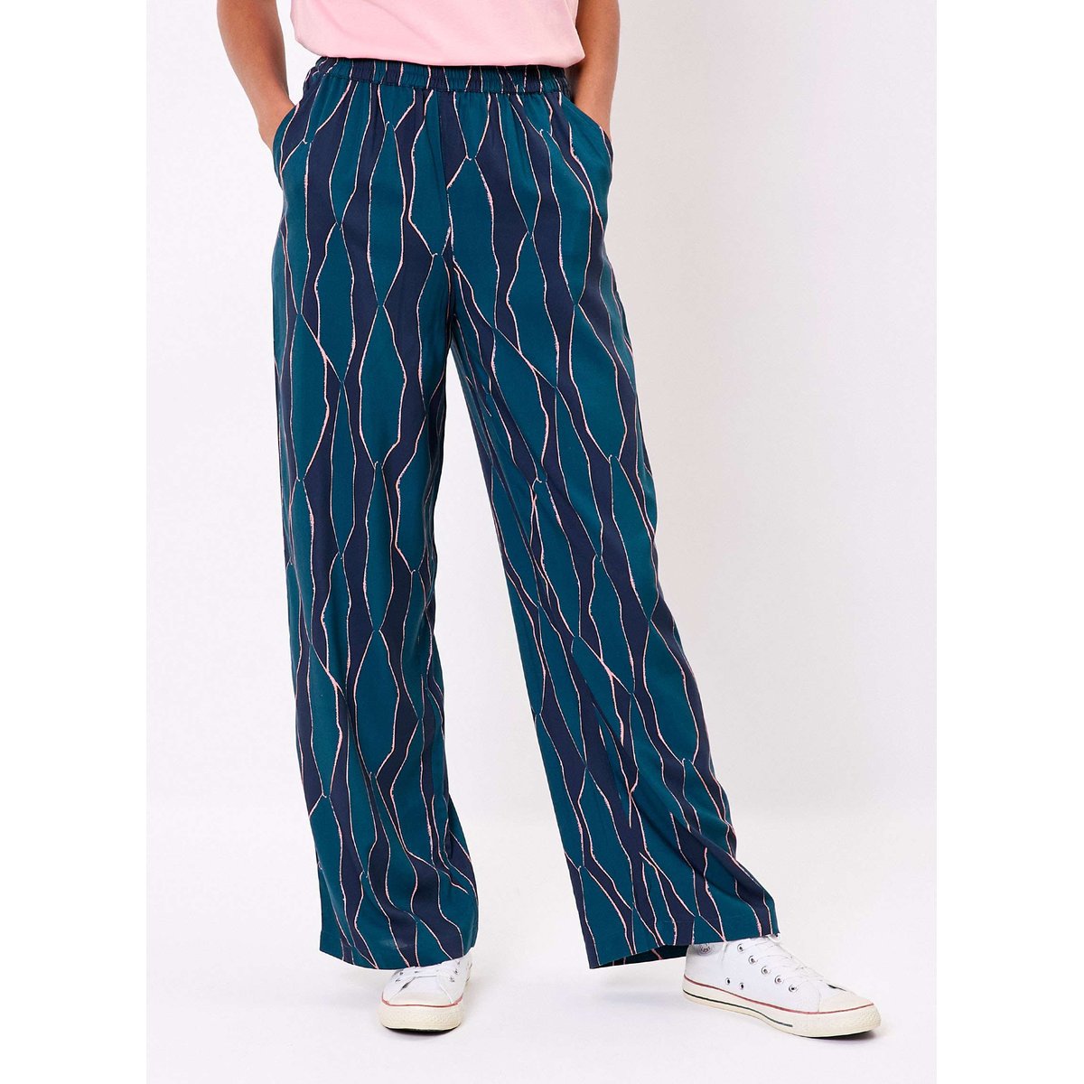 Pantalon imprimé élastiqué large fluide MOMED bleu otilia momed, LA FIANCÉE