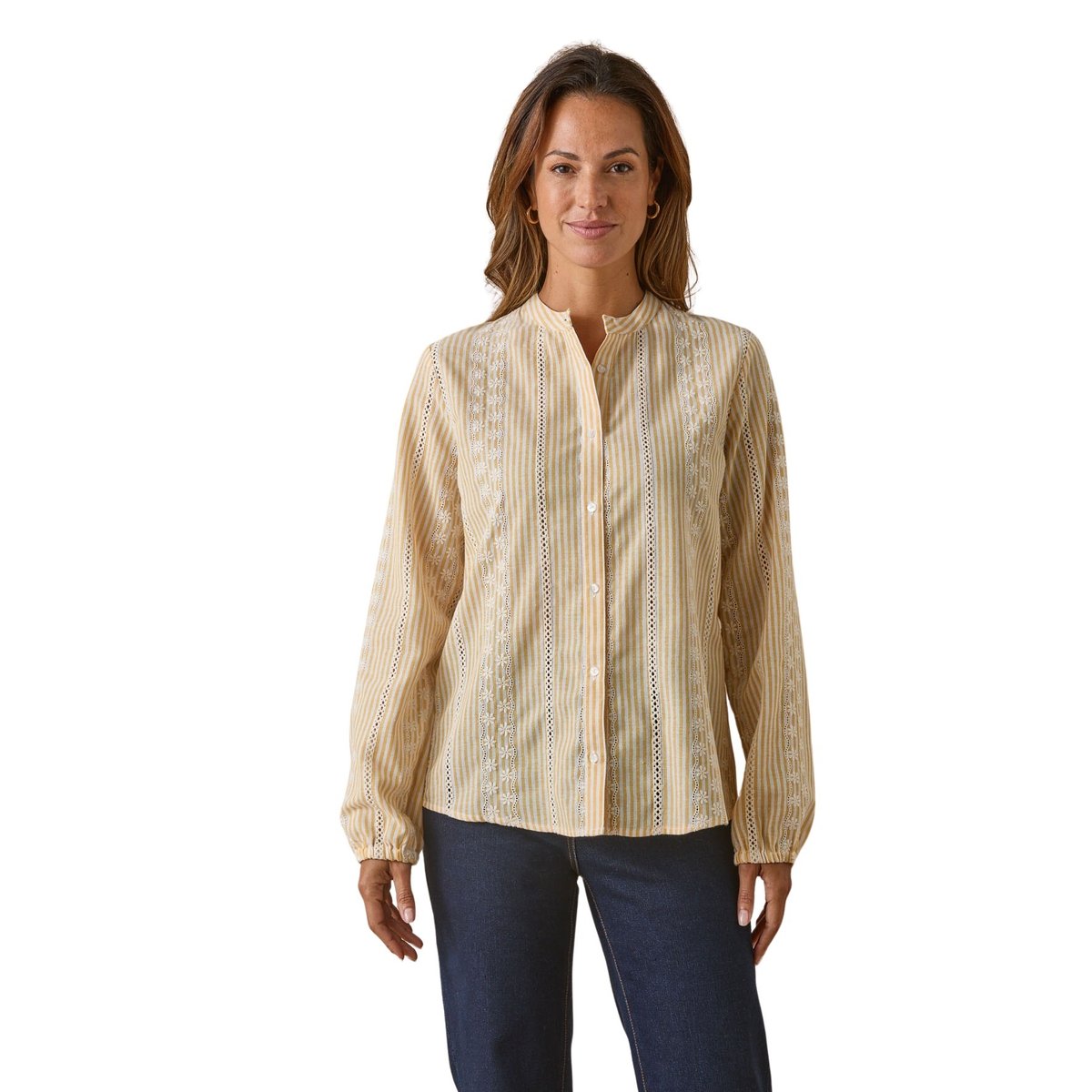 Blouse incrustations broderie anglaise rayé jaune, DAXON