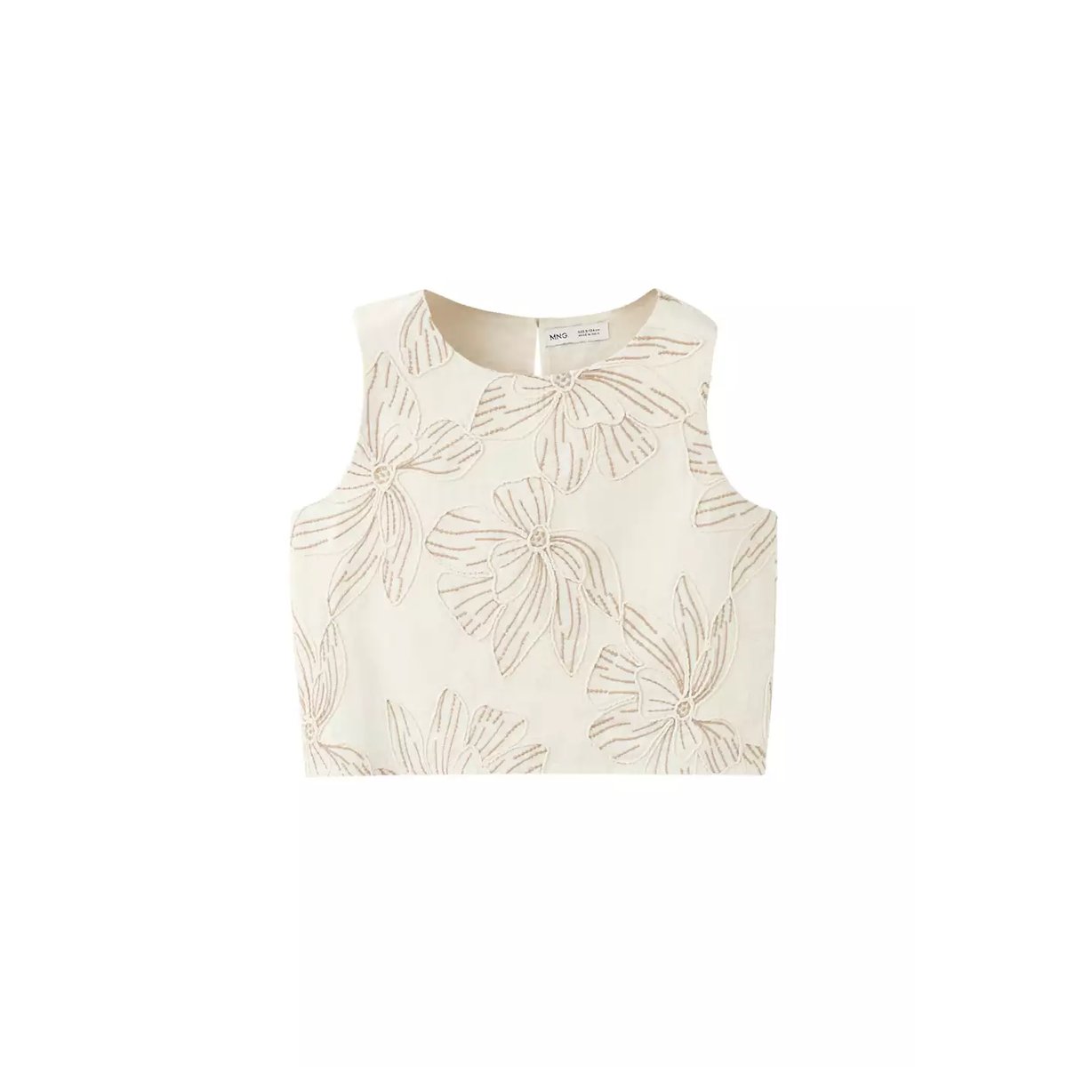 Blouse en coton fleurs brodées beige, MANGO KIDS
