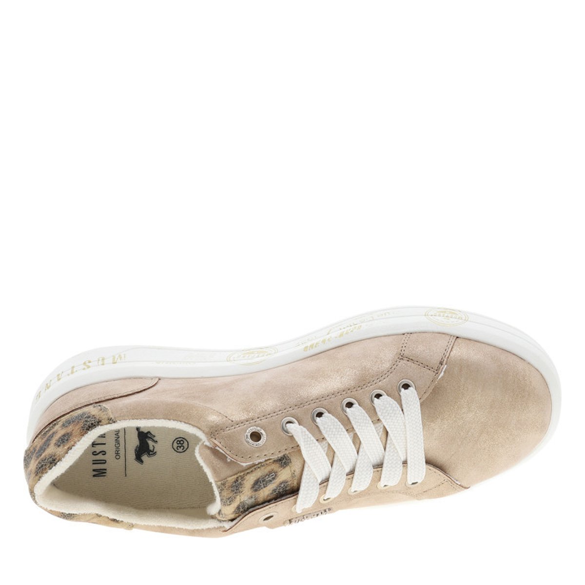 Sneakers sable à talon plat avec des motifs imprimés sur la semelle beige, MUSTANG