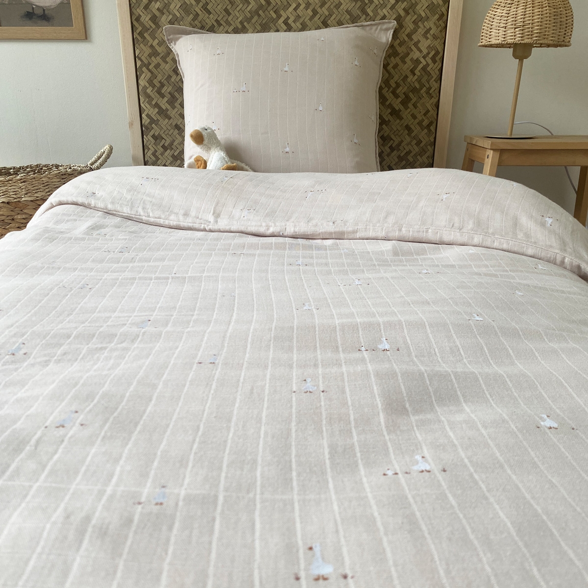 Parure de couette 1 personne gaze de coton bio NILS sable, LITTLE CREVETTE