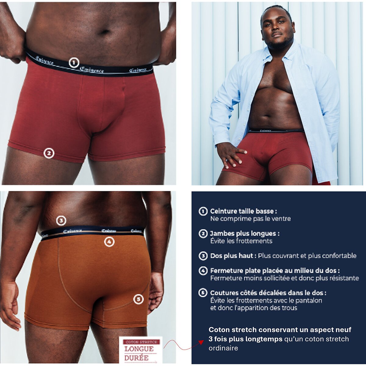 Lot de 3 boxers homme grandes tailles Select Eminence bleu marine, EMINENCE