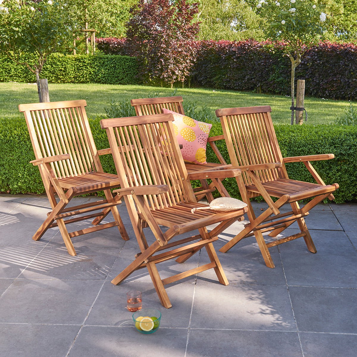 Lot de 4 fauteuils de jardin en teck massif pliants BALI marron, BERAH GETAH
