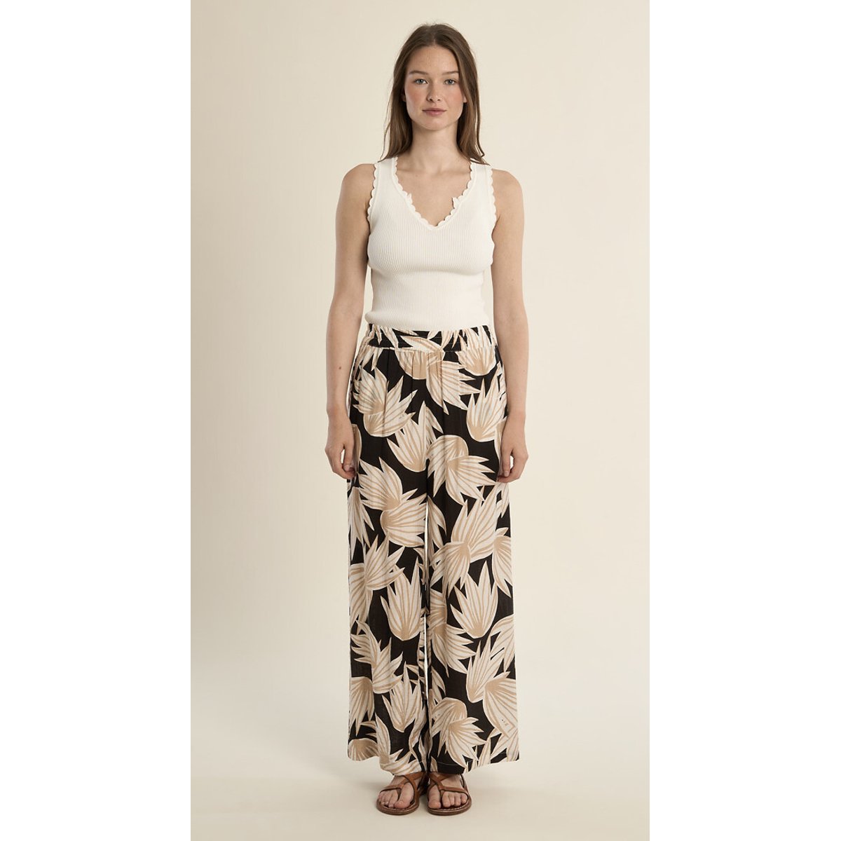 Pantalon large imprimé imprimé noir/blanc, MOLLY BRACKEN