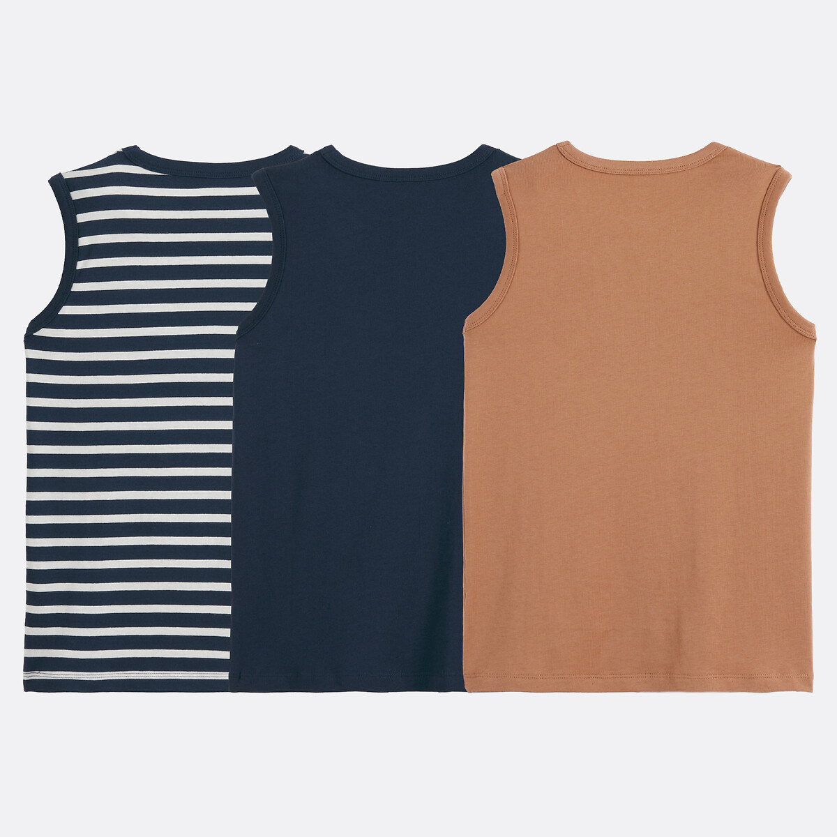 Confezione da 3 top blu marino + righe + cammello, LA REDOUTE COLLECTIONS