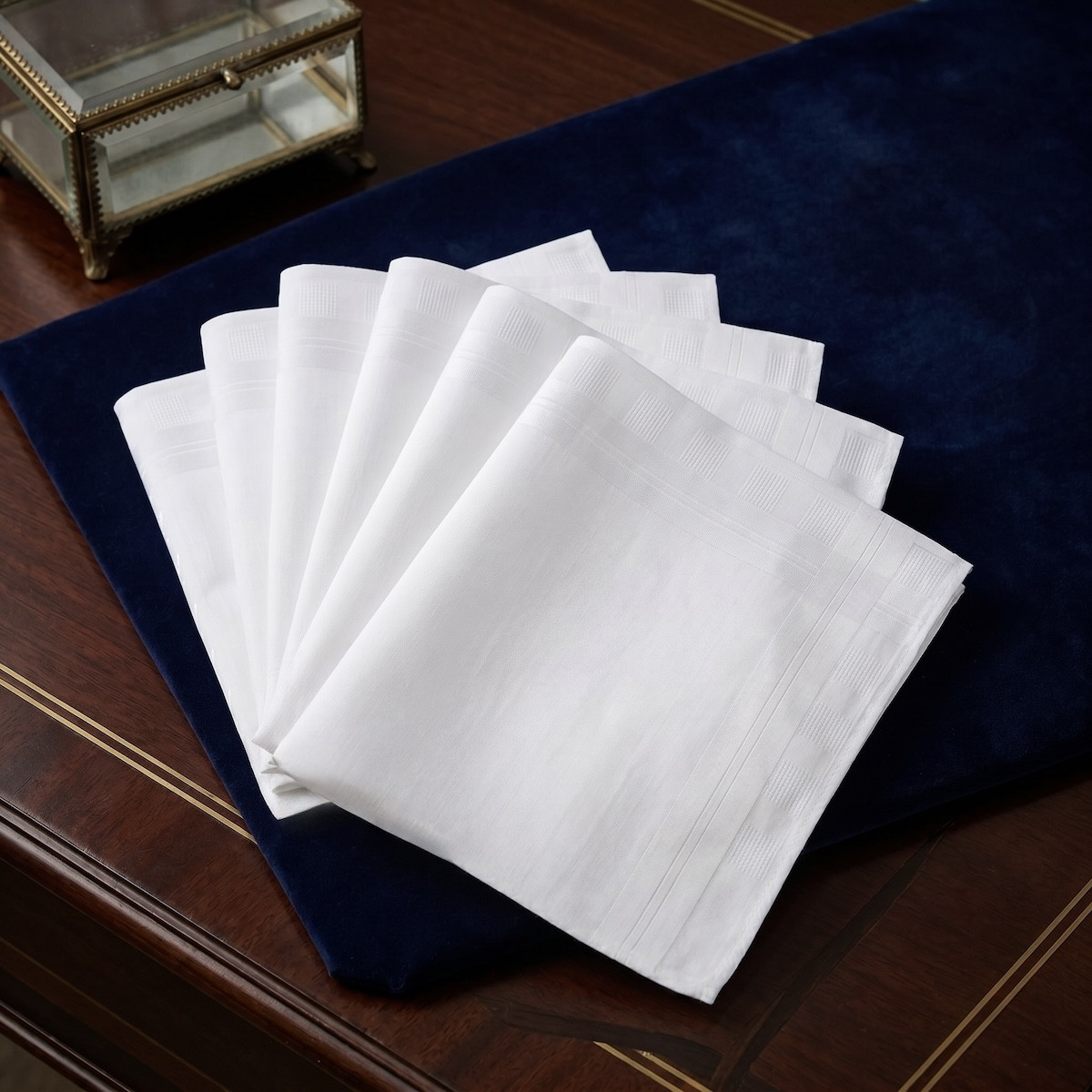 Lot de 6 Mouchoirs Philippe - Coton Jacquard blanc, TRADITION DES VOSGES