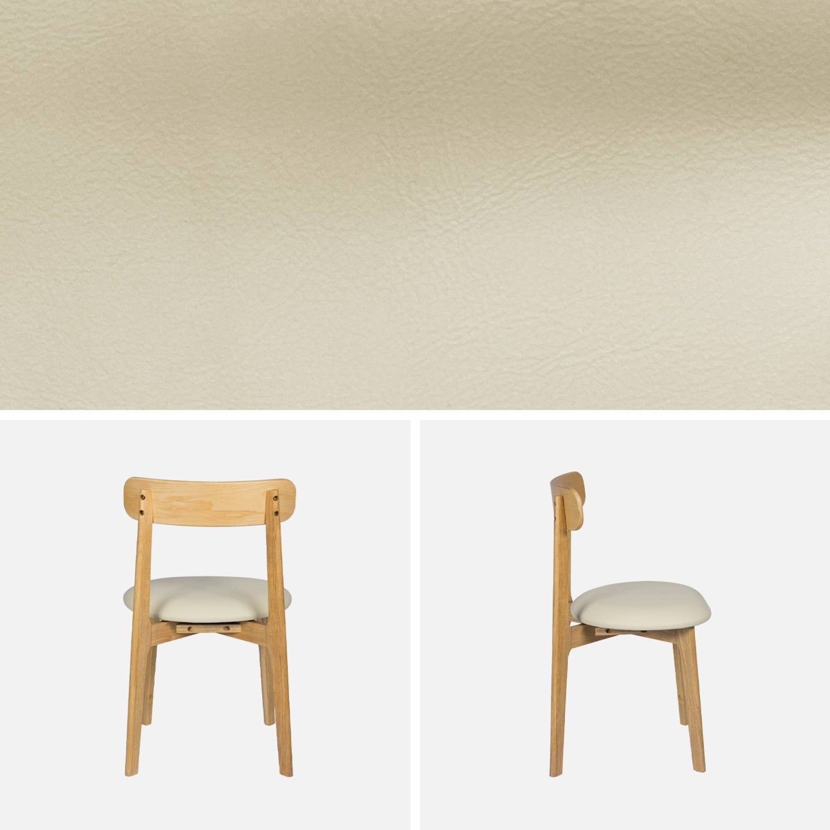 Chaise vintage bois d'hévéa et simili cuir (lot de 2) VICTOIRE naturel, SWEEEK