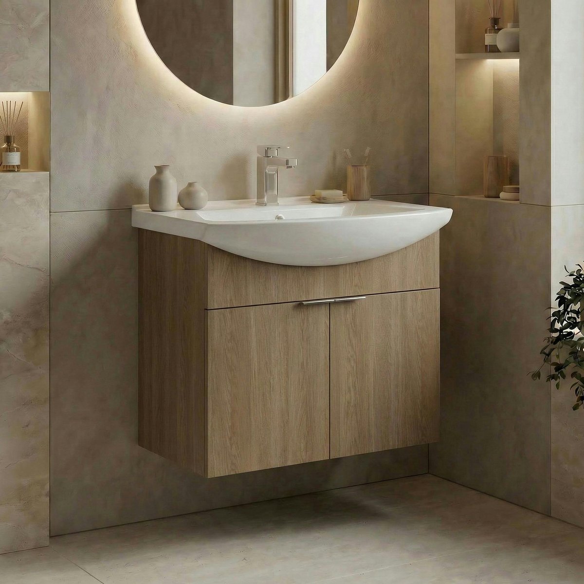 Meuble suspendu 2 portes + vasque 65 cm UMI chêne, PIER IMPORT
