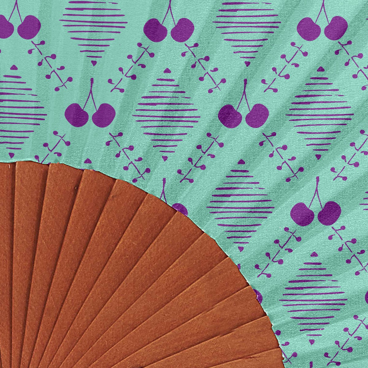 Eventail bois de merisier CHERRY mauve, VENT DE BOHÈME