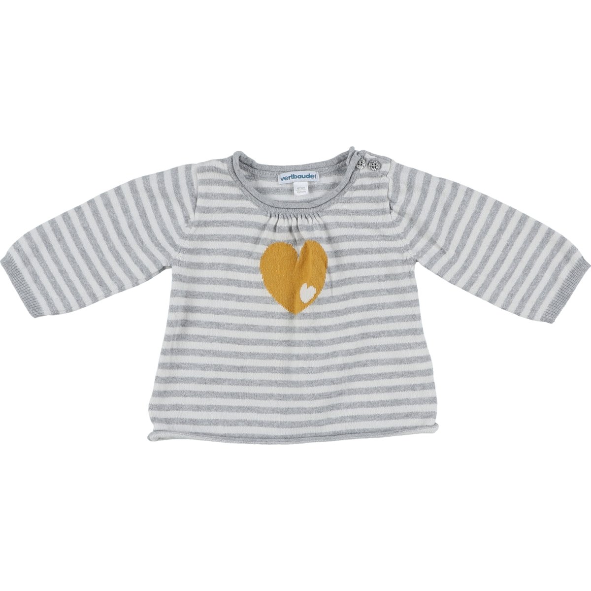 Pull rayé coton et cashmere - Très bon état blanc;gris, VERTBAUDET