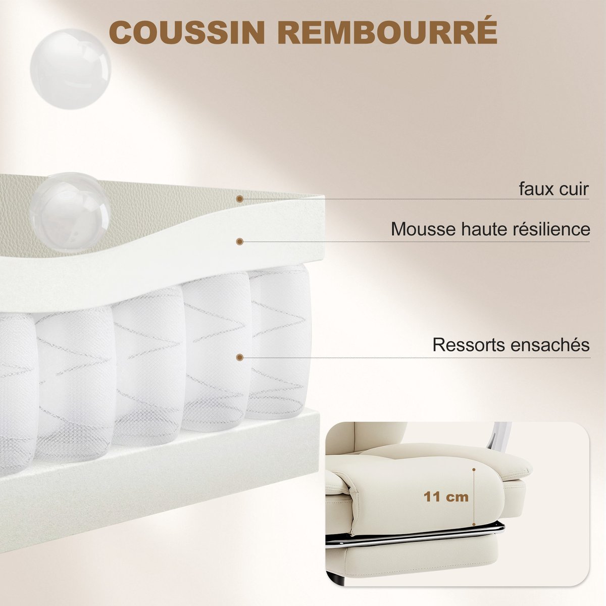Chaise de bureau Cuir synthétique Beige beige, HOMCOM