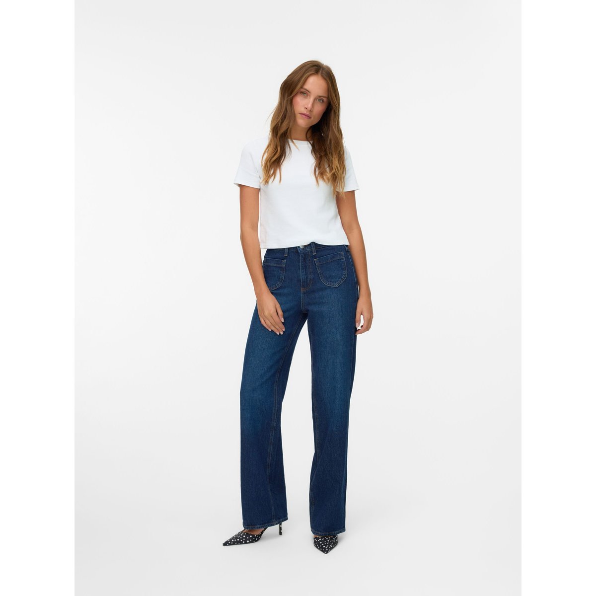 Jean À Coupe Large dark blue denim, VERO MODA