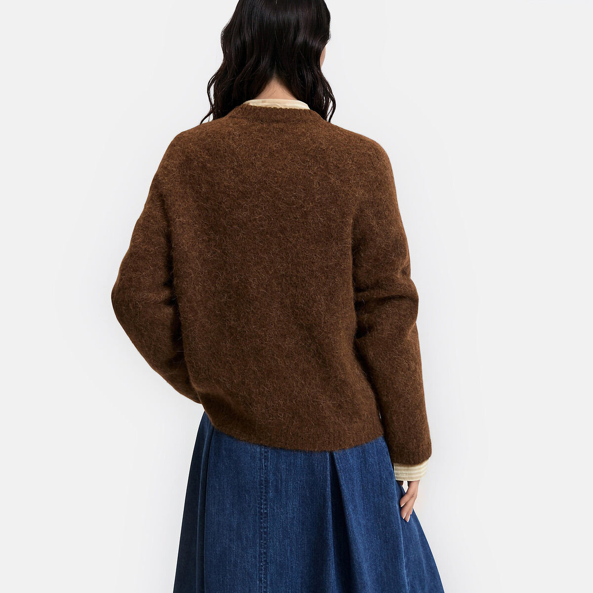 Pull col rond en alpaga brossé mélangé, Signature AZELIE marron, LA REDOUTE COLLECTIONS