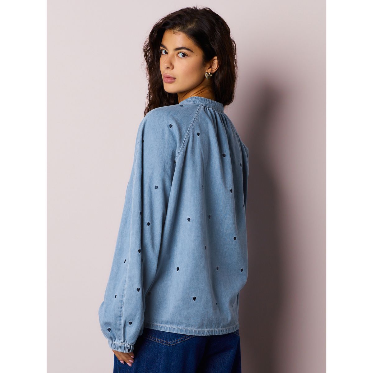 Chemisier en denim à manches bouffantes bleu foncé, NEXT