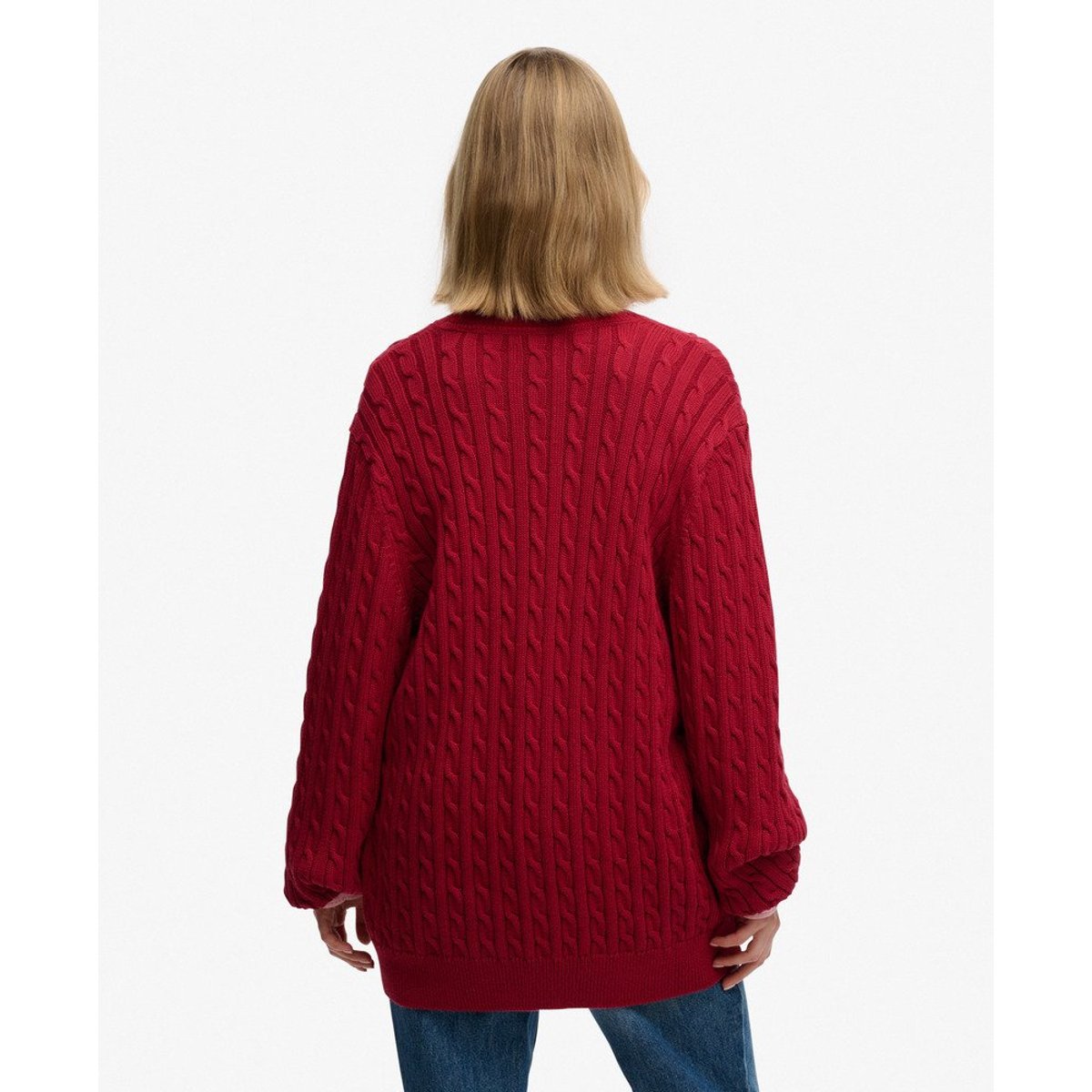 Pull à Câbles Col V Oversize rouge bordeaux, SUPERDRY