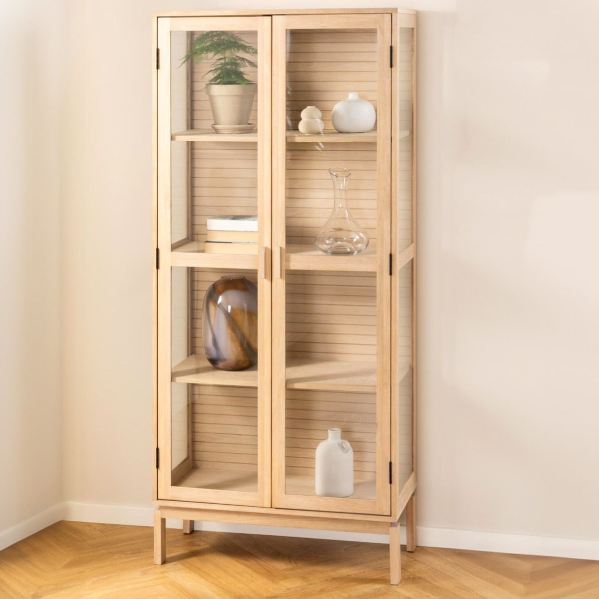 Vitrine en chêne blanchi et verre 2 portes L80 - LIAC bois clair, HELLIN, DEPUIS 1862