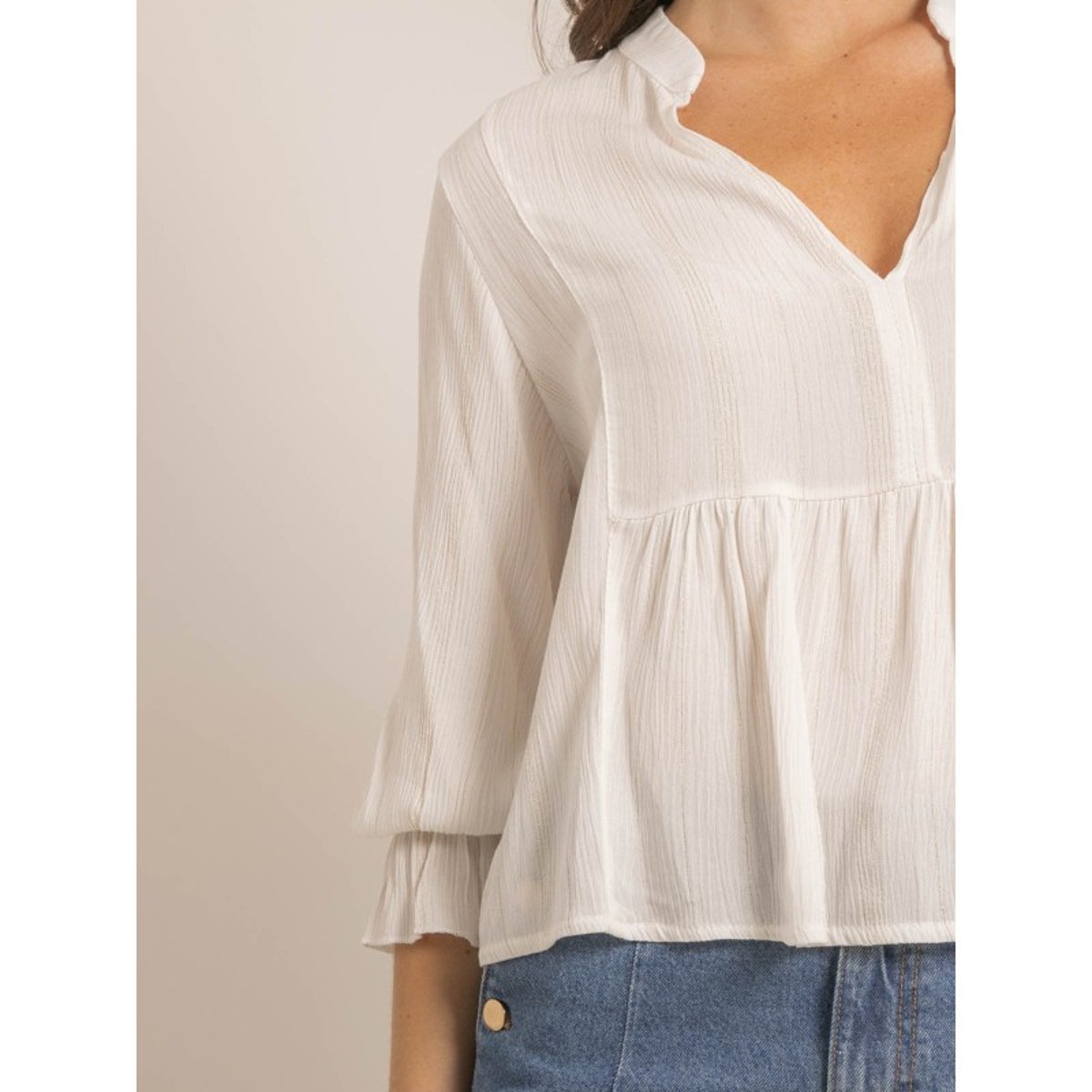 Blouse Fil textile Fergie blanc, DONA LISA