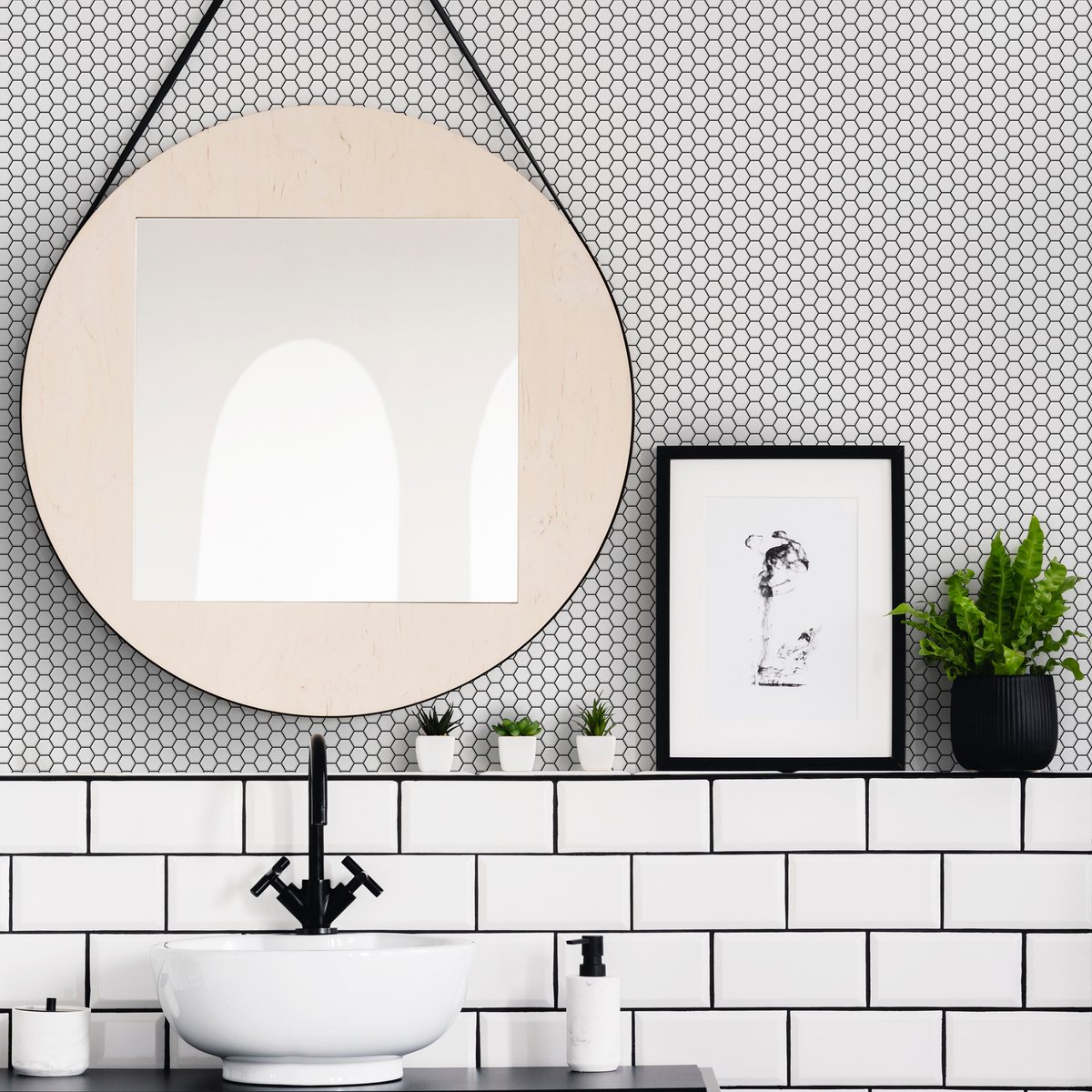 Papier peint Hexagone Mini Geo blanc/noir, BOUTIQUE