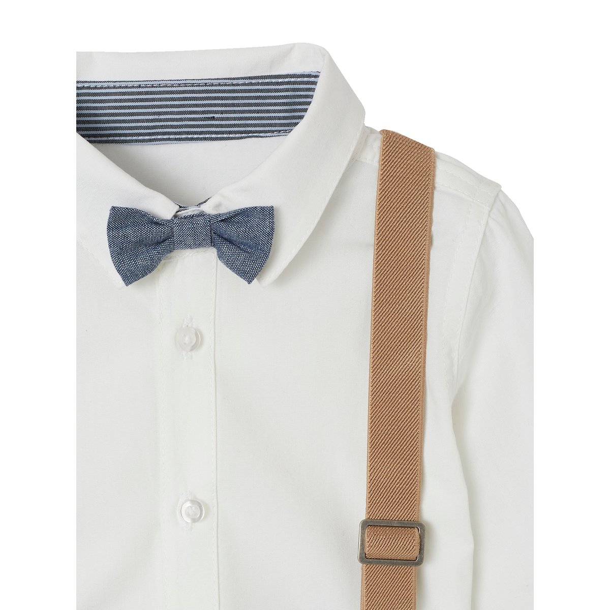 Ensemble 4 pièces bébé chemise + noeud papillon + pantalon + bretelles beige, VERTBAUDET