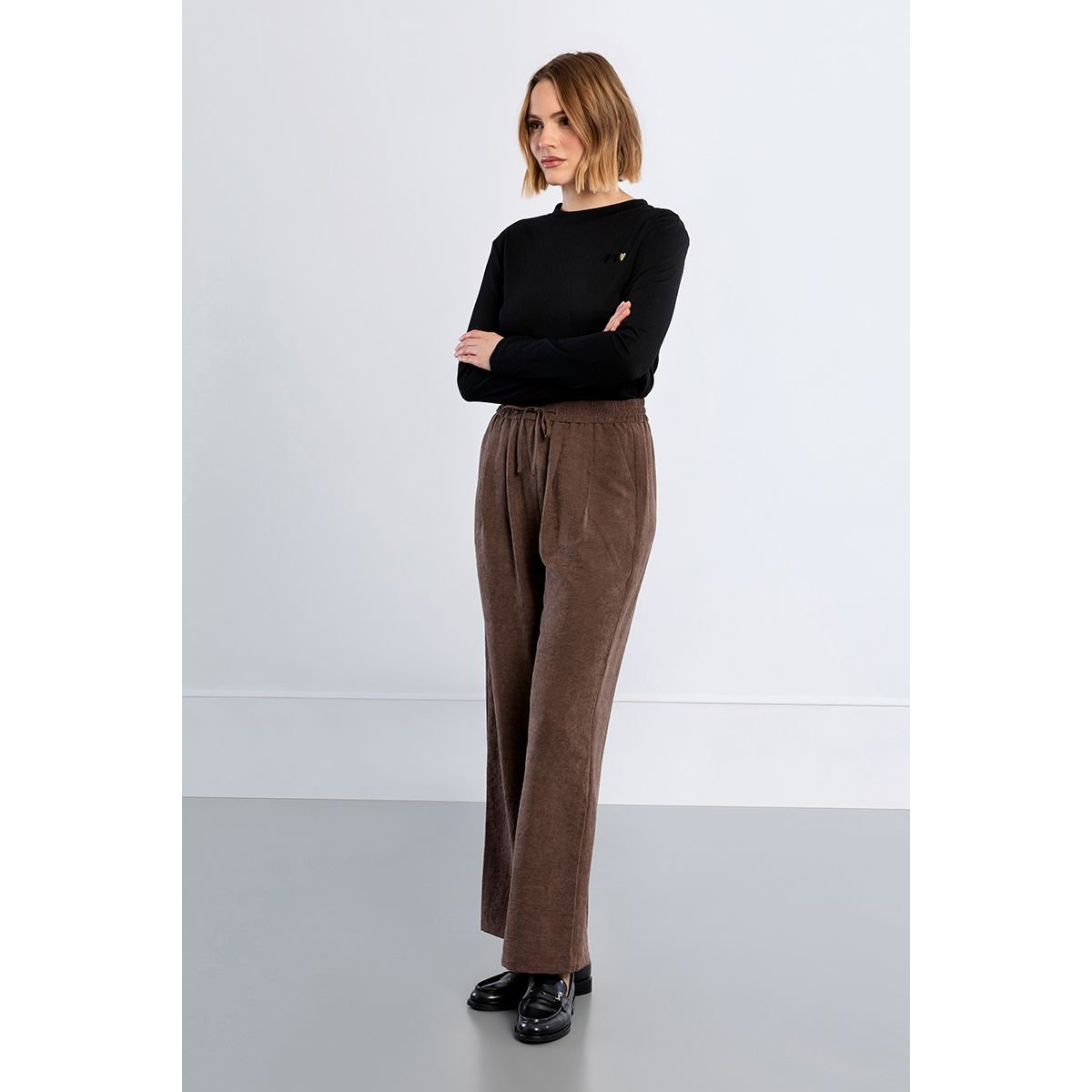 Pantalon large, taille haute chocolate, LILI SIDONIO