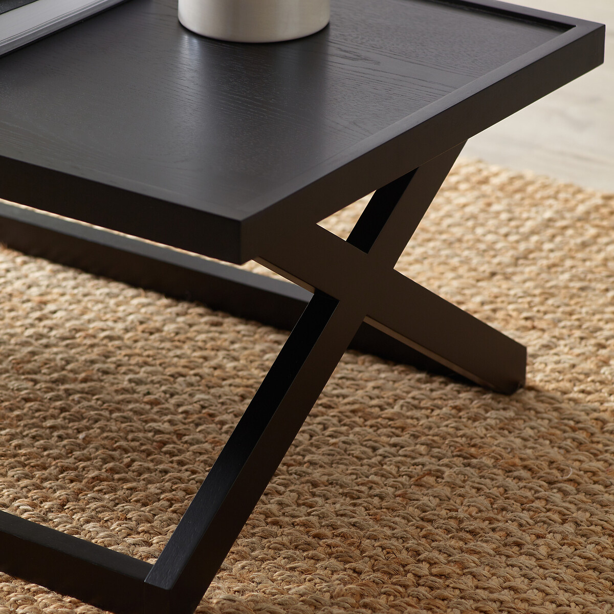 Henlow Rectangular Wood Coffee Table with Cross-shaped base black, SO'HOME