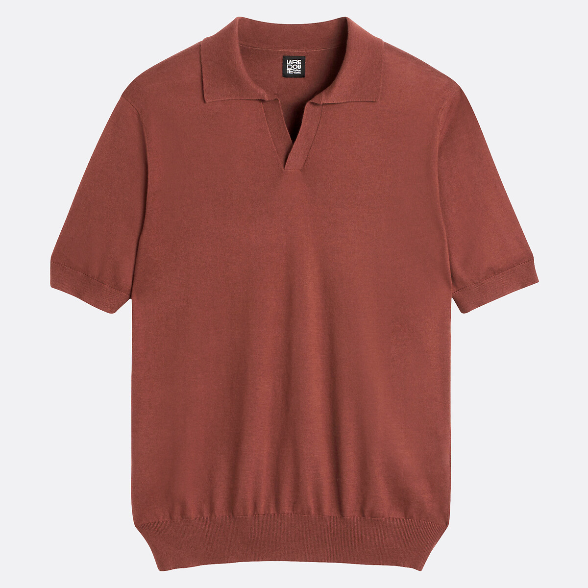 Polo de manga corta y cuello en pico marrón, LA REDOUTE COLLECTIONS