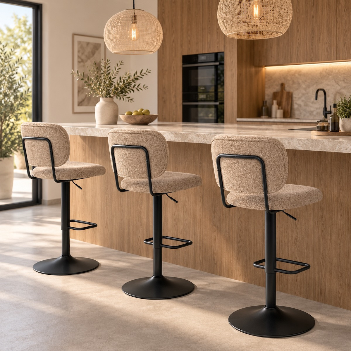 Tabouret de bar en polyester BRINT sable, WOOOD